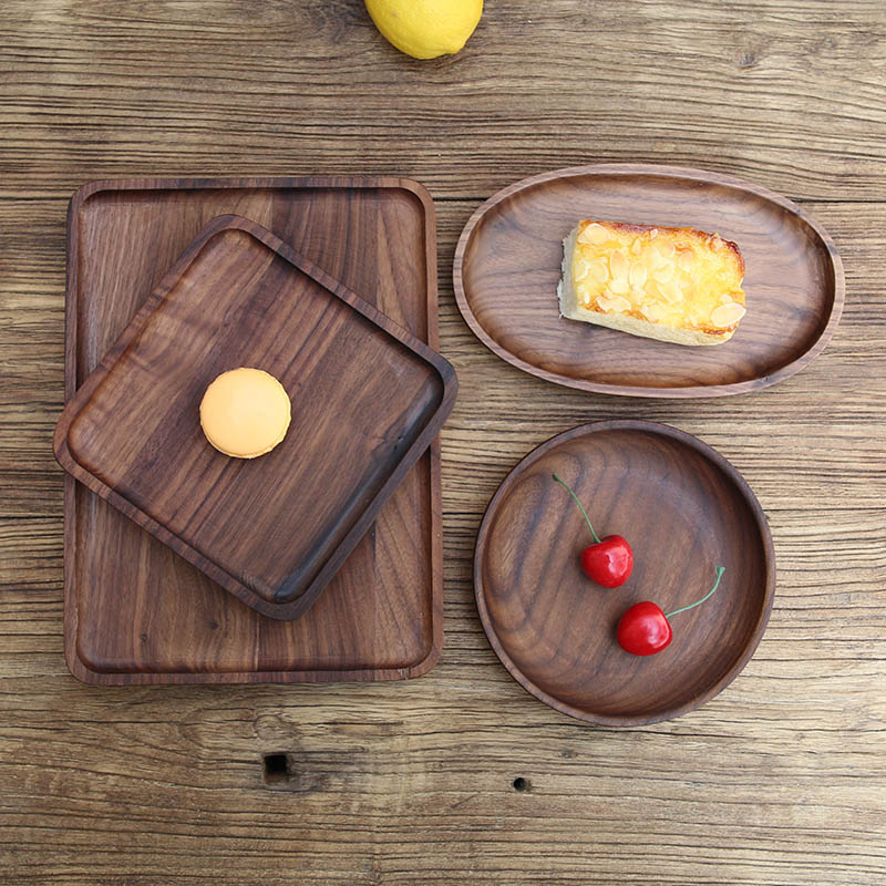 黑胡桃木碟子整木无漆日式木质托盘创意水果点心蛋糕碟原木小碟子