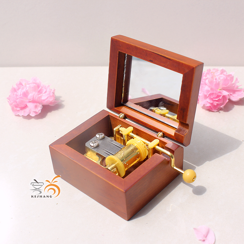 可刻字手摇木质金色机芯音乐盒木制八音盒天空之城情人节生日礼物