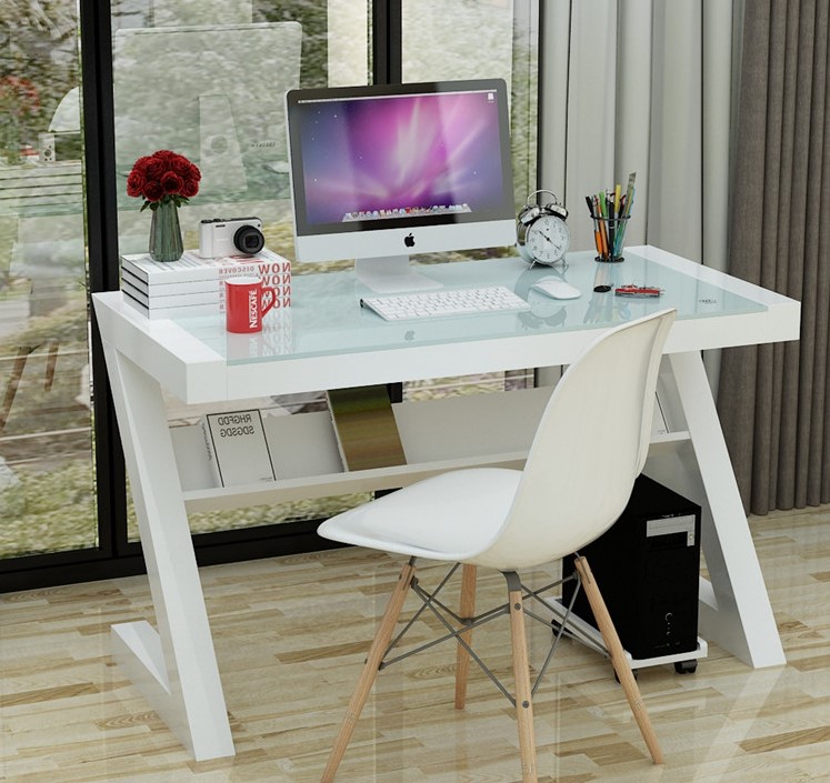 Z型台式电脑桌简约现代书桌办公桌书房桌学习桌钢化玻璃桌