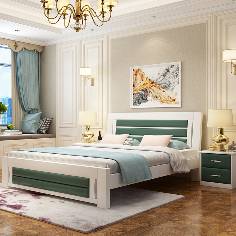 双人床 现代简约主卧全实木床1.5m米经济型1.2米单人床小刘松木床