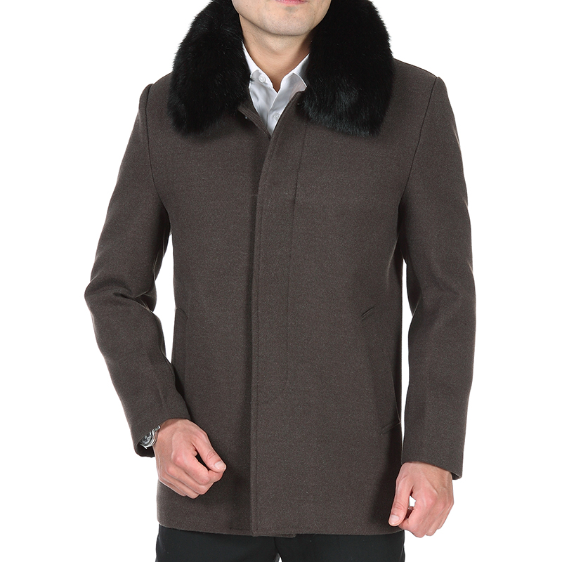 60老年男人冬天带毛领加绒厚羊毛呢子外套65到70多岁老头大衣服装
