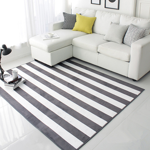 现代简约欧式灰色条纹地毯客厅沙发茶几卧室床边短绒防滑水洗地垫