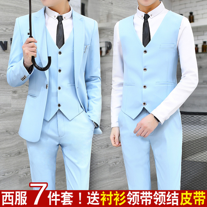 三件套装秋季韩版西装男帅气修身男装一套小西服外套青少年学生潮