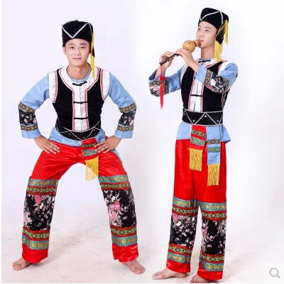 新款少数民族舞蹈服彝族演出服苗族服装壮族男装民族舞台装包邮