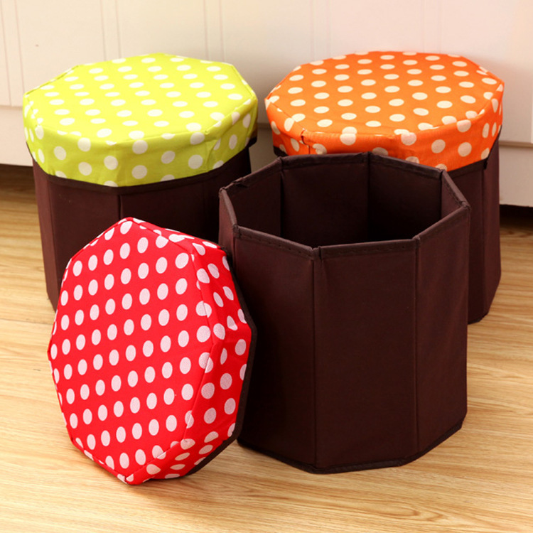 水果收纳凳储物凳可坐人绒布密度板换鞋八角圆凳可折叠定制不掉色