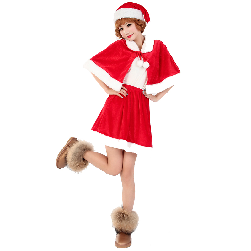 新款圣诞节服装成人女服饰圣诞服装演出裙子圣诞服披肩装衣服套装
