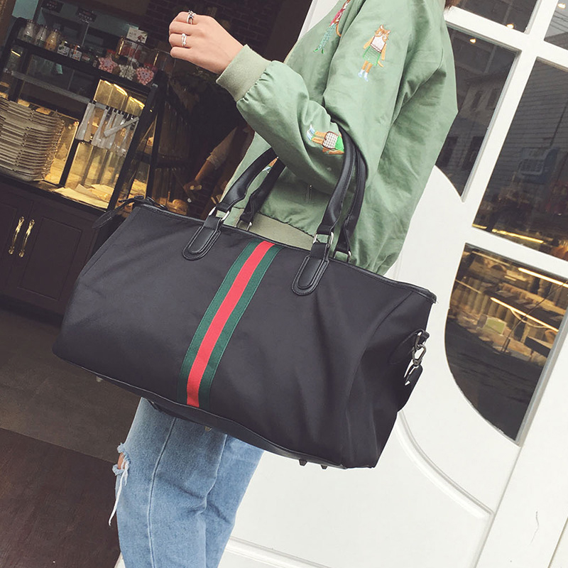 日韩新款条纹商务旅行袋时尚男女手提包运动健身包防水单肩斜跨包