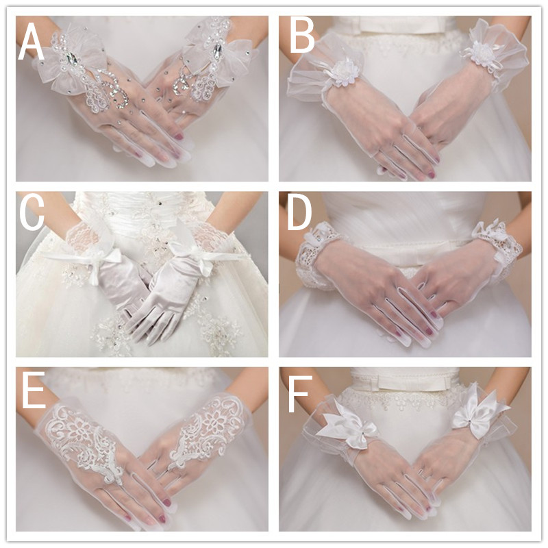 韩式新娘手套短款有指水晶纱防晒6款可选新款影楼婚纱礼服配件