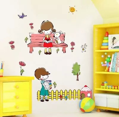 看书读书的小女孩墙贴纸 读书角儿童卡通可爱幼儿园教师墙壁装饰