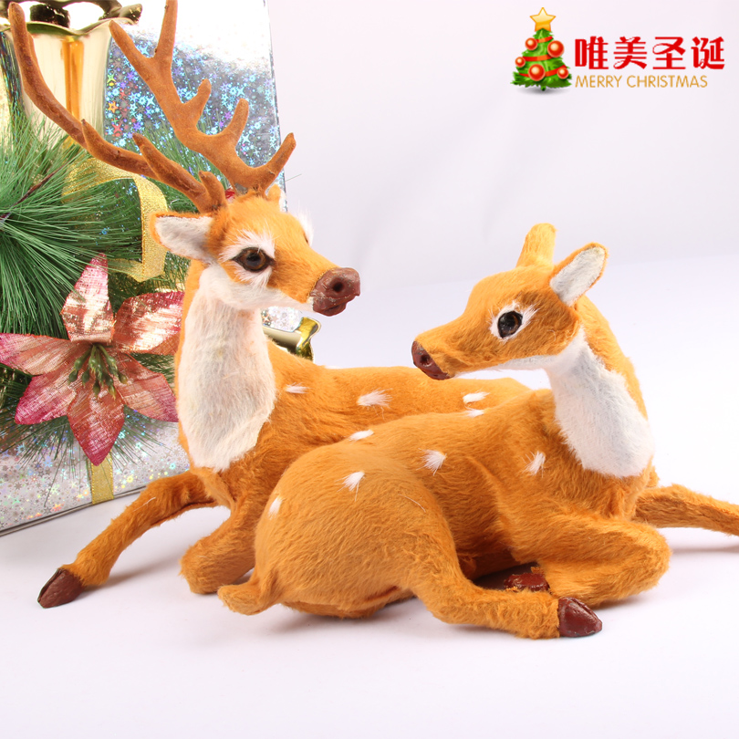 圣诞节装饰情侣鹿摆件圣诞礼物麋鹿 礼品对鹿 吉祥梅花鹿 夫妻鹿