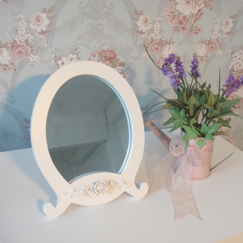 创意 韩式田园家具白色雕花可爱化妆镜 桌面镜 美容小镜子 梳妆镜