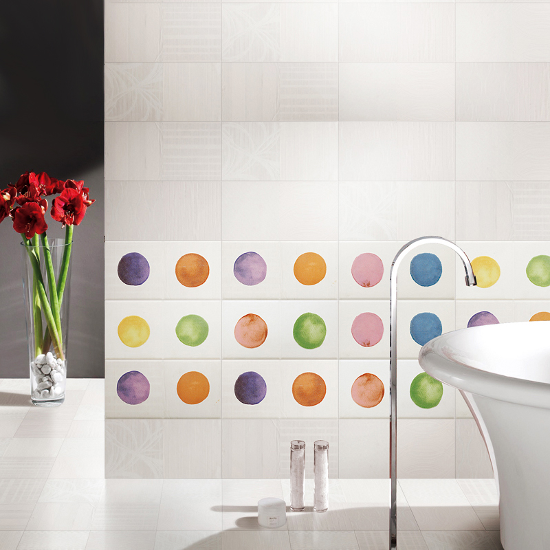 现代时尚厨房白色墙砖 彩色图案厕所洗手间瓷砖防滑地板砖200*400