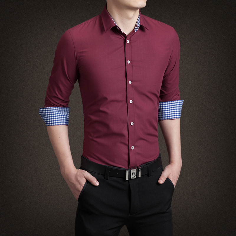 YMV2016春季男士时尚韩版修身商务男装流行纯色拼接长袖衬衫
