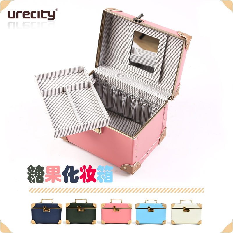 urecity复古手工化妆箱密码皮箱子10寸旅行防水密码箱