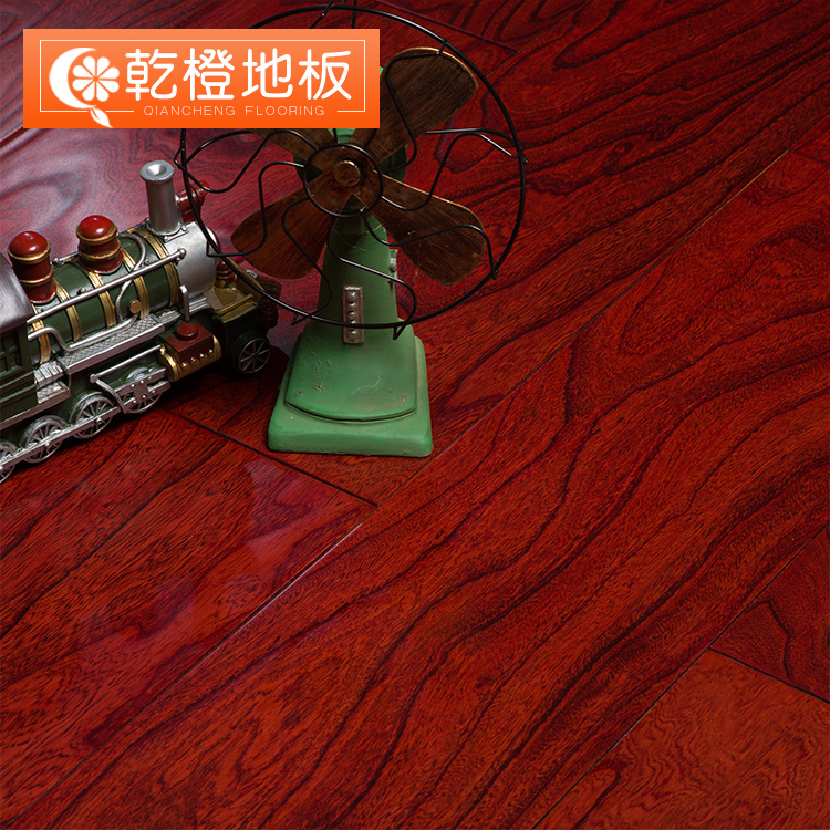 乾橙榆木实木多层 实木复合地板 地热地暖地板15mm 红色浮雕款