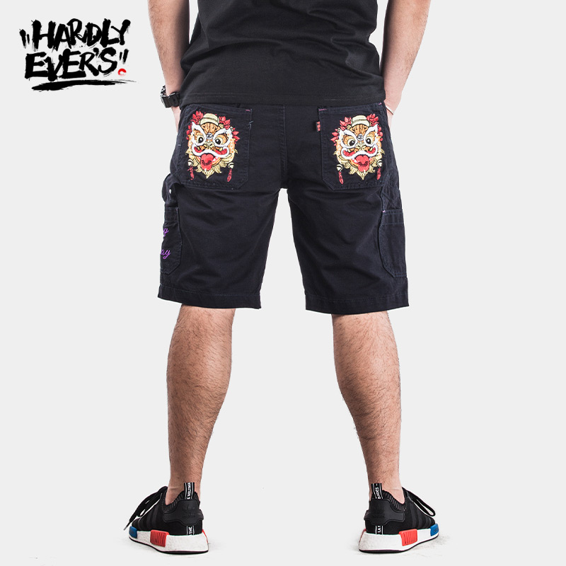 【8周年】hardlyevers额菲尔原创设计大码男装刺绣潮男休闲短裤