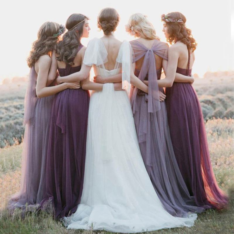 伴娘服长款紫色大码姐妹团伴娘裙显瘦婚礼生日聚会宴会演出晚礼服