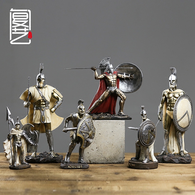 复古中世纪罗马摆件斯巴达勇士人物铠甲骑士模型客厅玄关装饰摆设
