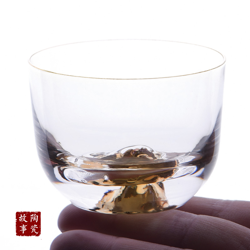 陶瓷故事日本玻璃茶杯手工耐热透明水晶水杯主人杯富士山杯品茗杯