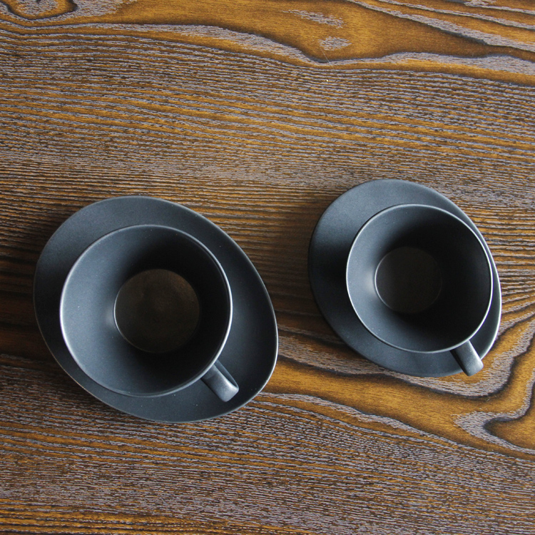 日式黑色陶瓷咖啡杯 简约亚光复古磨砂咖啡杯套装带碟子 定制logo