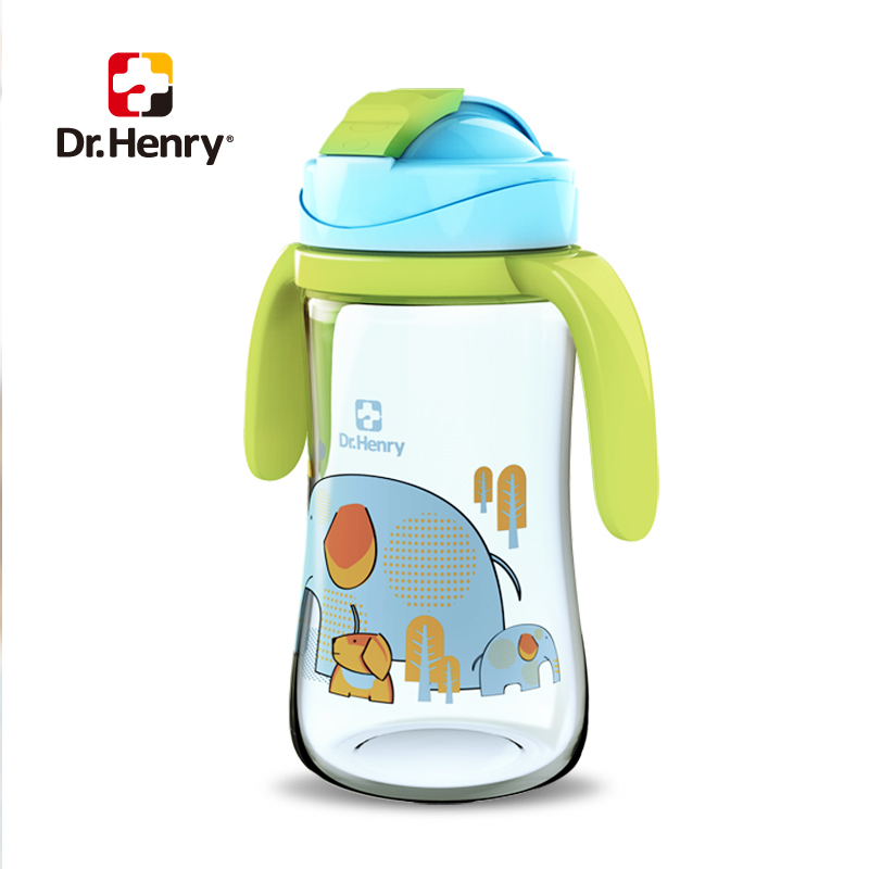 亨利医生Dr.Henry婴儿学饮水杯 抗摔防胀气带吸管手柄水壶280ml