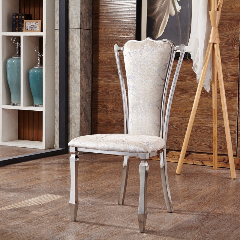 欧式简约餐椅后现代高档新古典座椅不锈钢靠背椅绒布桌椅时尚奢华