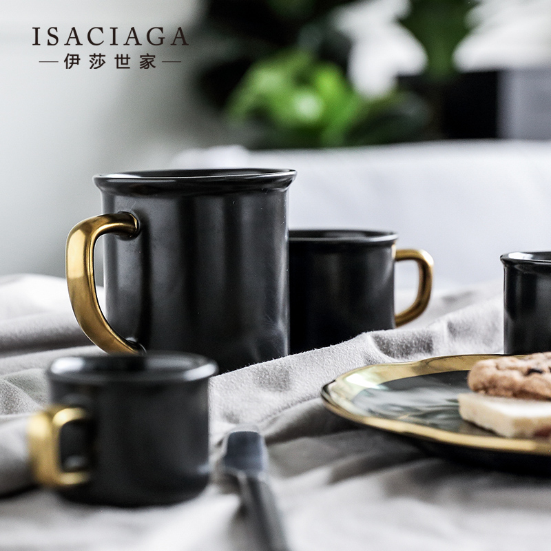 伊莎世家 英丹德北欧设计感陶瓷咖啡杯/水杯-黑色金边