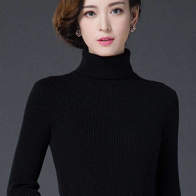 冬季新款韩版高领套头毛衣女士修身纯色针织羊毛衫加厚打底羊绒衫