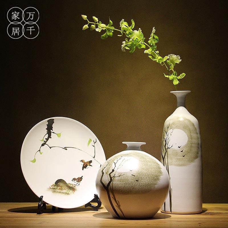 陶瓷花瓶客厅禅意摆件新中式古典装饰花瓶茶室客厅干花插花景德镇