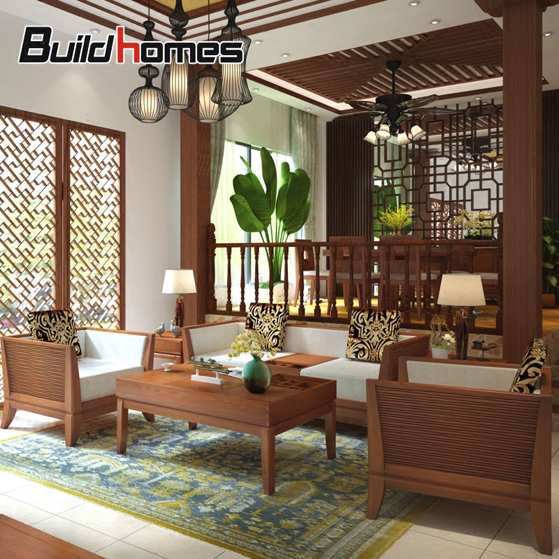 筑家 东南亚风格家具水曲柳实木沙发组合套装 新中式布艺沙发