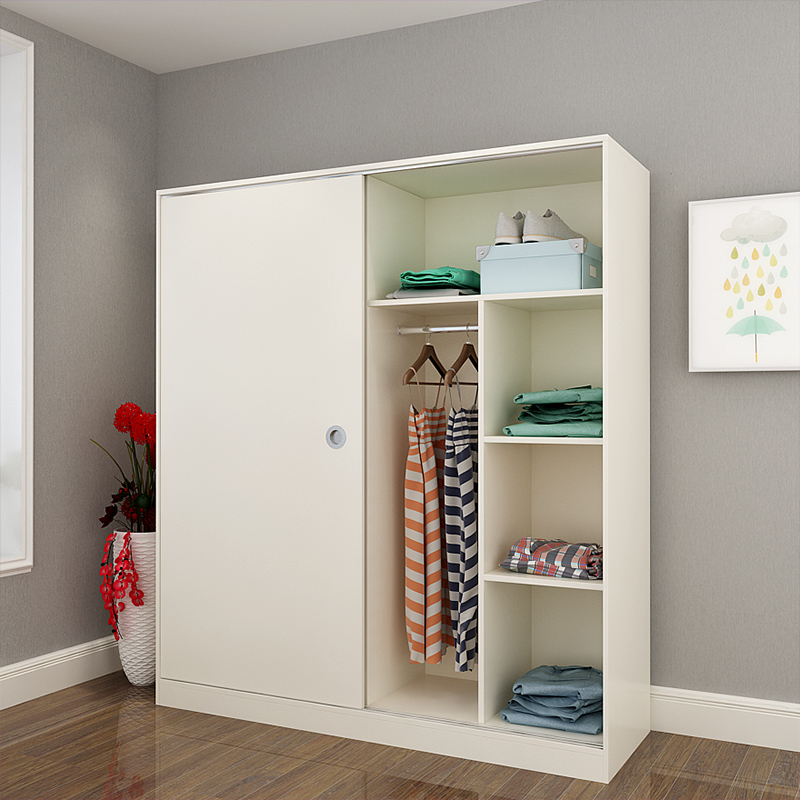 衣柜实木简约现代经济型推拉门2门组装大容量单人简易儿童衣柜