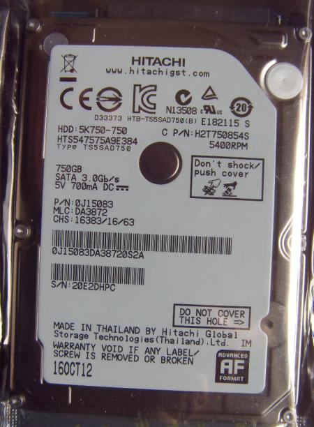 日立 HTS547575A9E384 750G 笔记本硬盘 SATA 串口 5K750-750