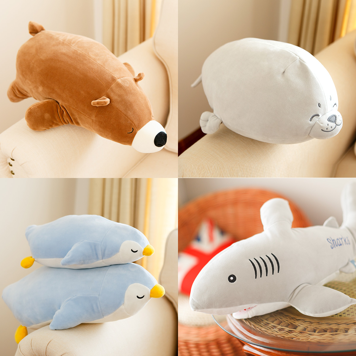 超软可爱海洋动物海豹公仔企鹅毛绒玩具睡觉抱枕娃娃女孩生日礼物