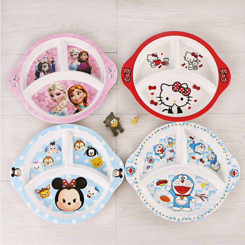 日式创意仿瓷三格盘子婴儿餐具密胺宝宝儿童餐盘分格卡通餐具安全