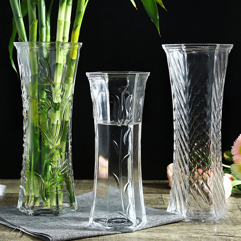包邮现代简约花瓶玻璃透明大号富贵竹百合花器客厅插花摆件饰品