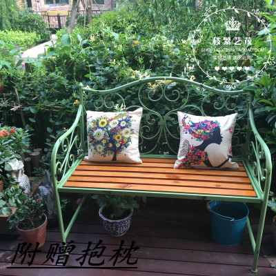 乡村复古铁艺实木花园双人椅靠背阳台长椅庭院露台户外公园休闲椅