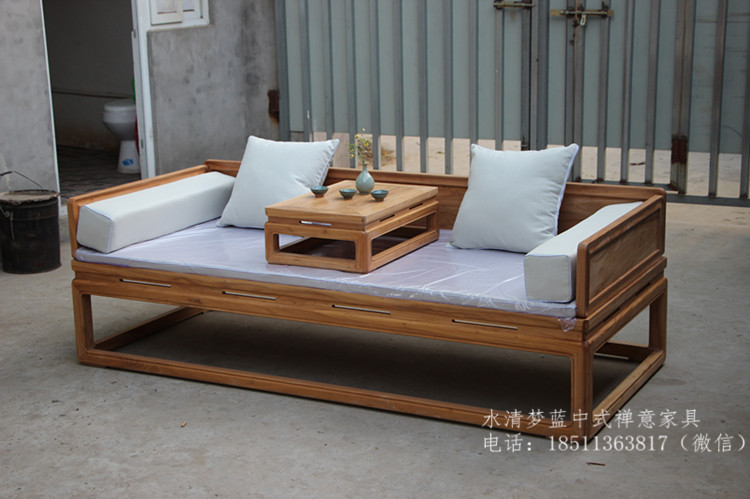 免漆老榆木家具实木罗汉床新中式禅意罗汉床简约沙发实木床