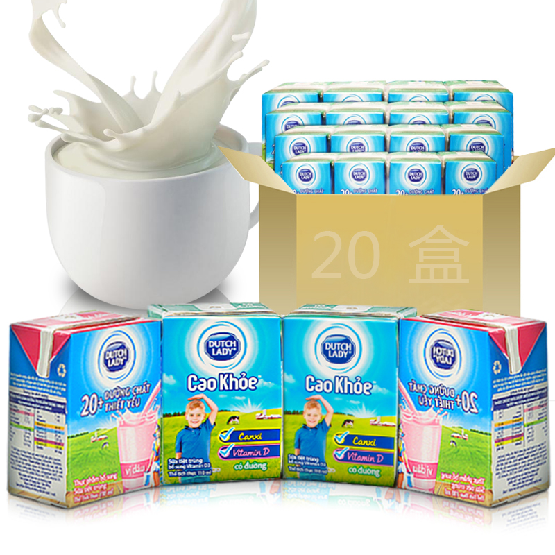 越南进口荷兰奶源DUTCHLADY子母奶原味草莓味20盒x110ml口味组合