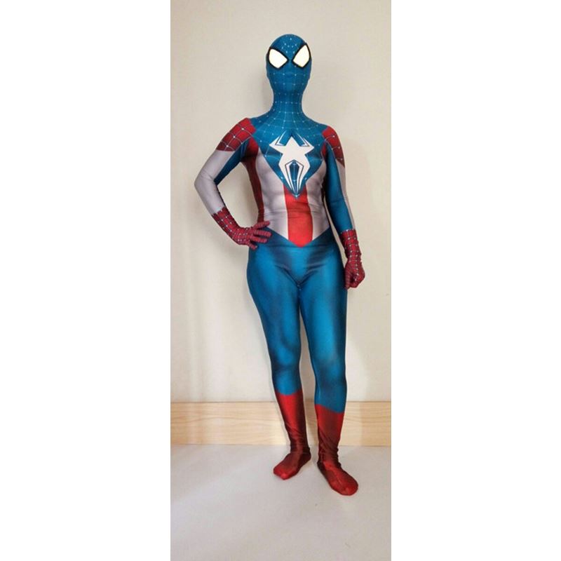 蜘蛛侠美国队长合体版zentai全包紧身衣 cosplay超级美国队长cos