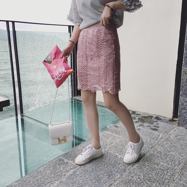 nini 自制定染色系 韩版洋气蕾丝花朵包臀裙松紧腰半身裙中裙