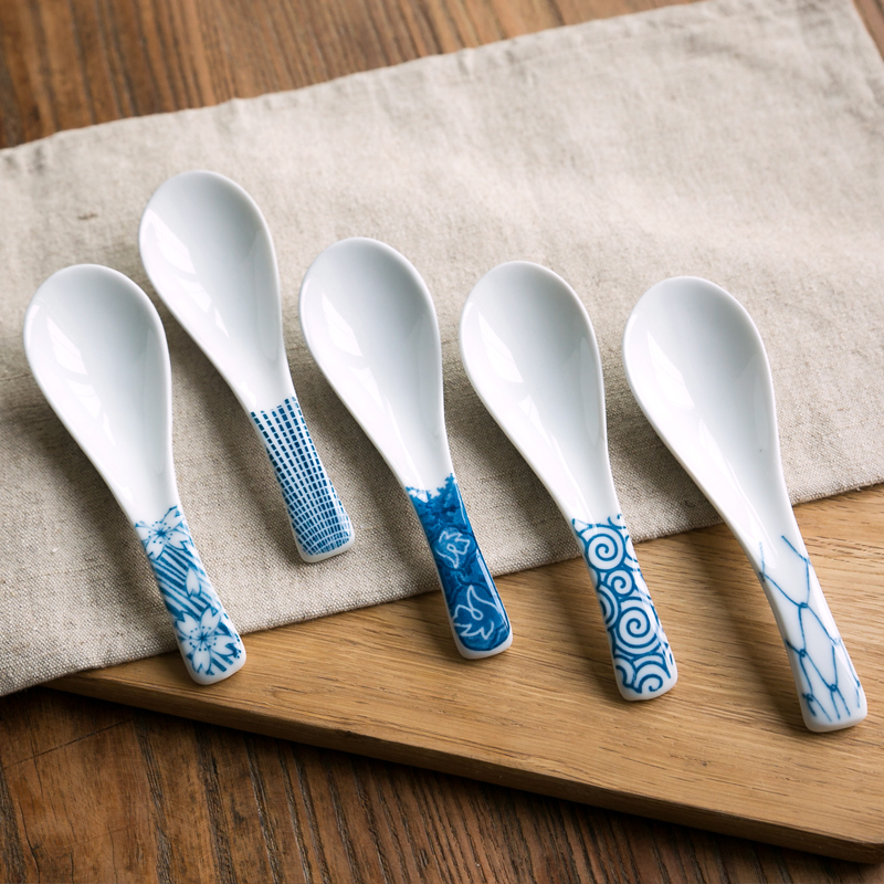 家用陶瓷勺子创意餐具个性汤勺日式和风简约调羹弯弧勺口特色汤匙