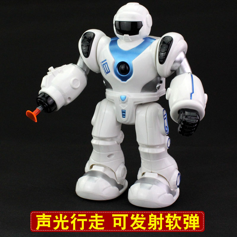 电动机器人玩具2-5岁 男孩玩具太空战警机器人可发射软弹声光会动