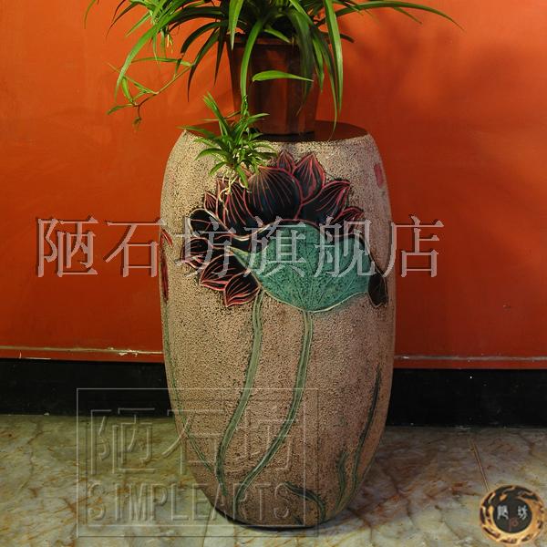 新中式仿古客厅落地大花瓶荷香创意装饰树脂插花摆件花器特色摆件