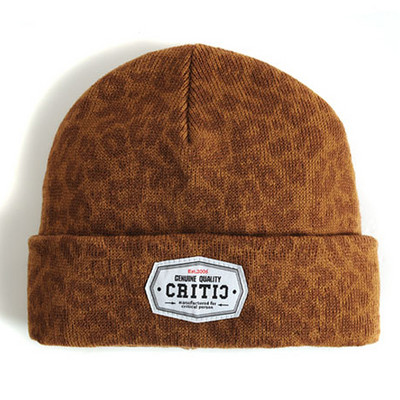 韩国代购critic新款豹纹冷帽冬季保暖 LEOPARD BEANIE 褐色