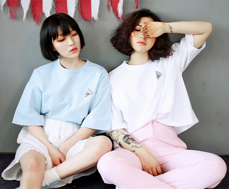 2016韩版夏季闺蜜学生装半袖宽松大码T恤女姐妹五分袖甜美上衣潮