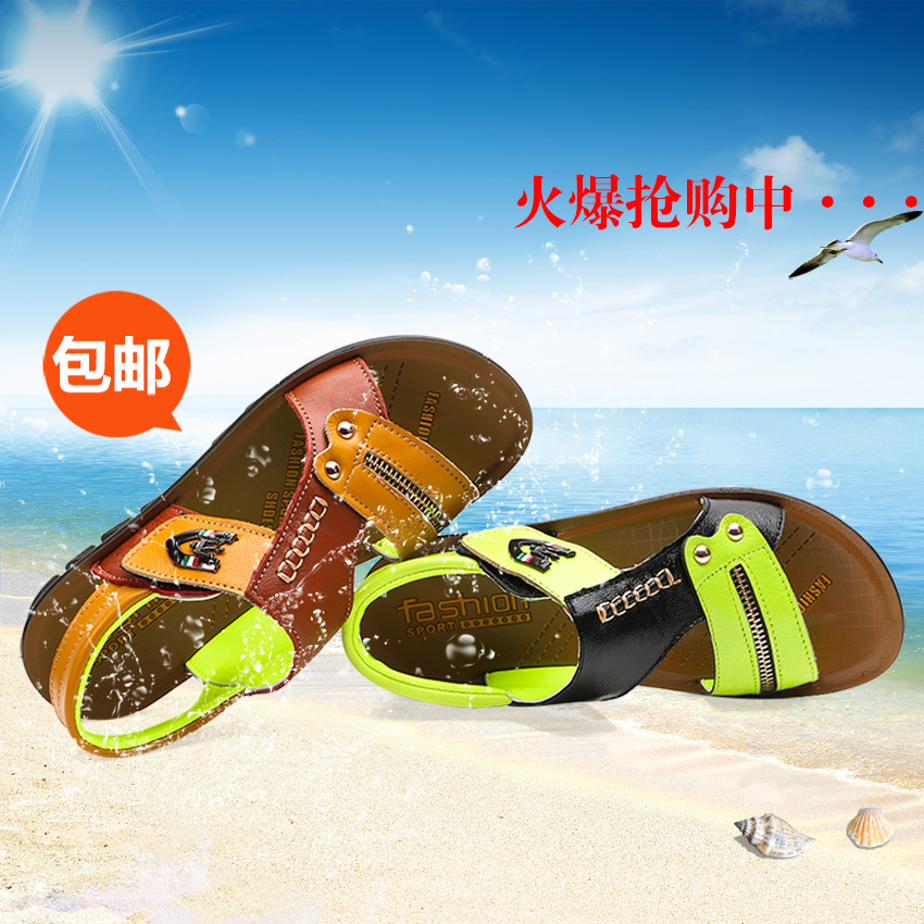 2016夏季新款韩版儿童沙滩鞋男童凉鞋 中童大童男孩露趾男童鞋子