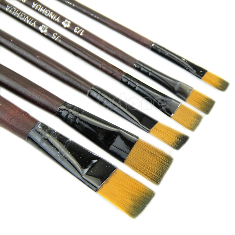 New 6 Brown Tip Nylon Paint Brushes For Art Artist Supplies