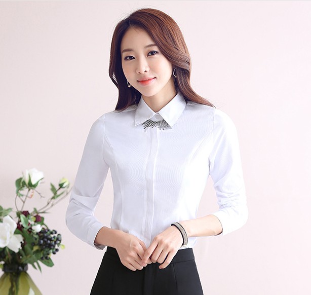 女式长袖衬衫高温定型韩版免烫纯白色小款打底衫上衣职业正装开衫