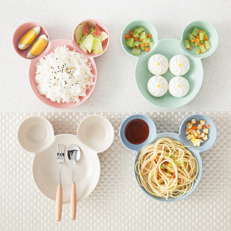 早晚餐盘小麦秸秆塑料米饭碗果盘调料碟厨房用品可爱卡通装菜盘子