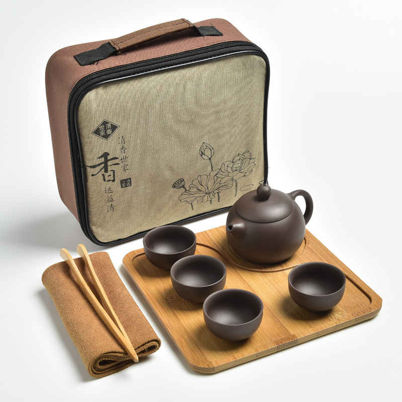 精品粗陶旅行茶具套装便携包户外陶瓷功夫茶具茶盘泡茶器一壶二杯